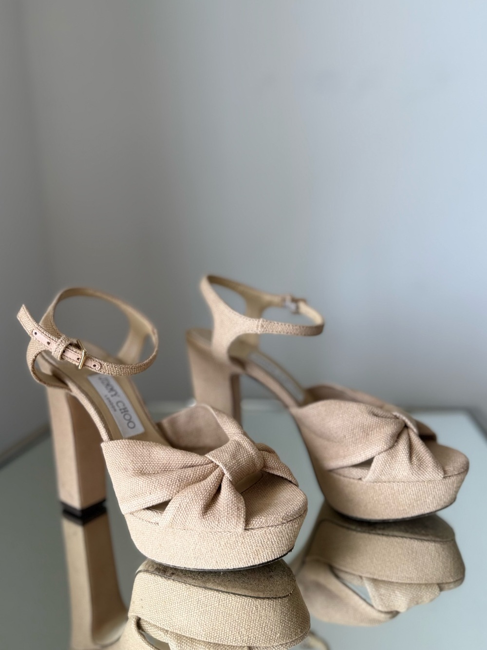 Like new Jimmy Choo Heloise 120 Linen Platform Sandals $1,095 37.5 - Picture 9 of 16